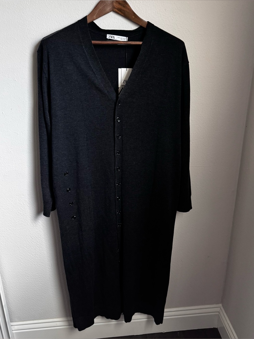 Zara Long Knit Convertible Button Cardigan Dress Charcoal Gray Size M NWT